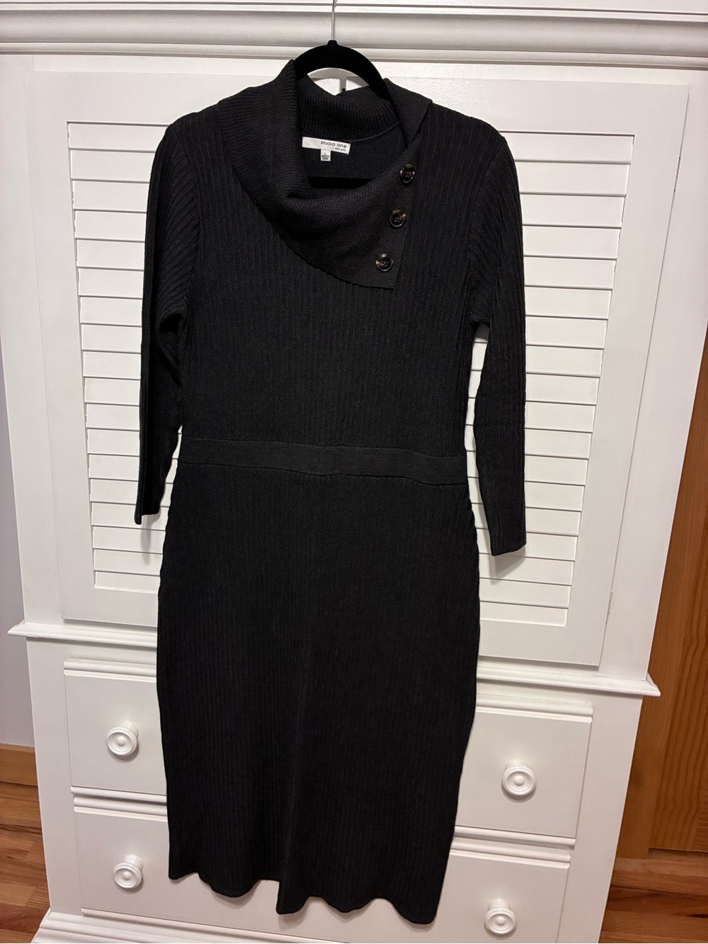 Button-Neck Ribbed Sweater Dress
